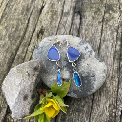 Opal-doublet-double stone-earrings-studs-blue-sandrakernsjewellery