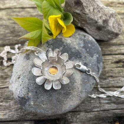 hand cut-sterling silver-daisy-pendant-citrine-sandrakernsjewellery