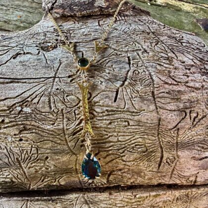 london blue topaz-9ct gold-necklace-art deco-style-sandrakernsjewellery