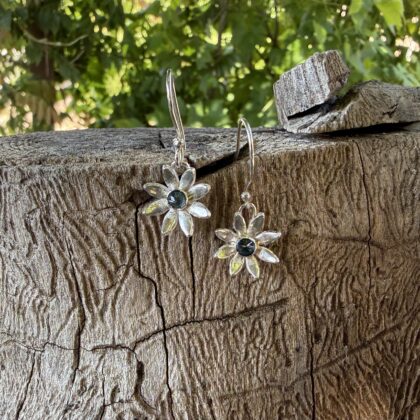 london blue topaz-flower-silver-earrings-sandrakernsjewellery