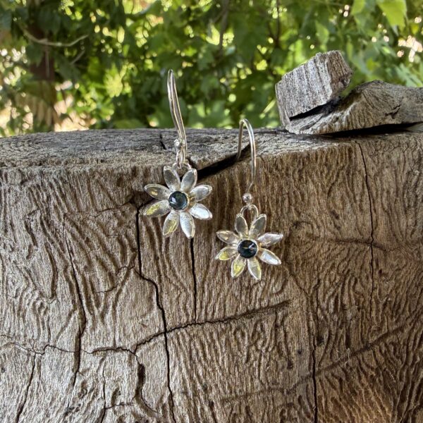 london blue topaz-flower-silver-earrings-sandrakernsjewellery