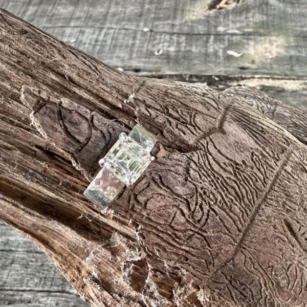 moissanite-square-stone-ring-hammered-silver-sandrakernsjewellery