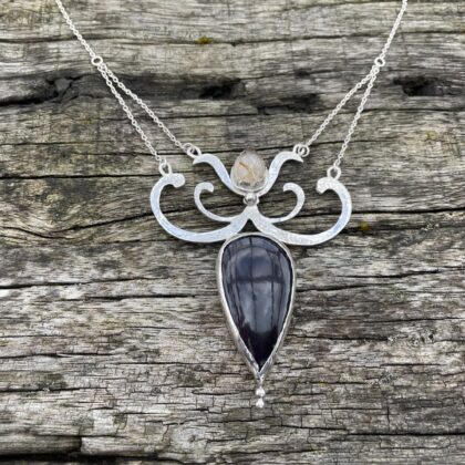 rainbow obsidian-rutilated quartz-silver-necklace-sandrakernsjewellery