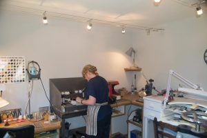 Sandra Kerns working in her studio