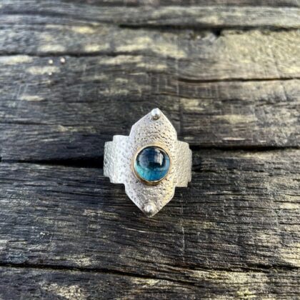 topaz-hammered-silver-ring-gold-london blue-sandrakernsjewellery